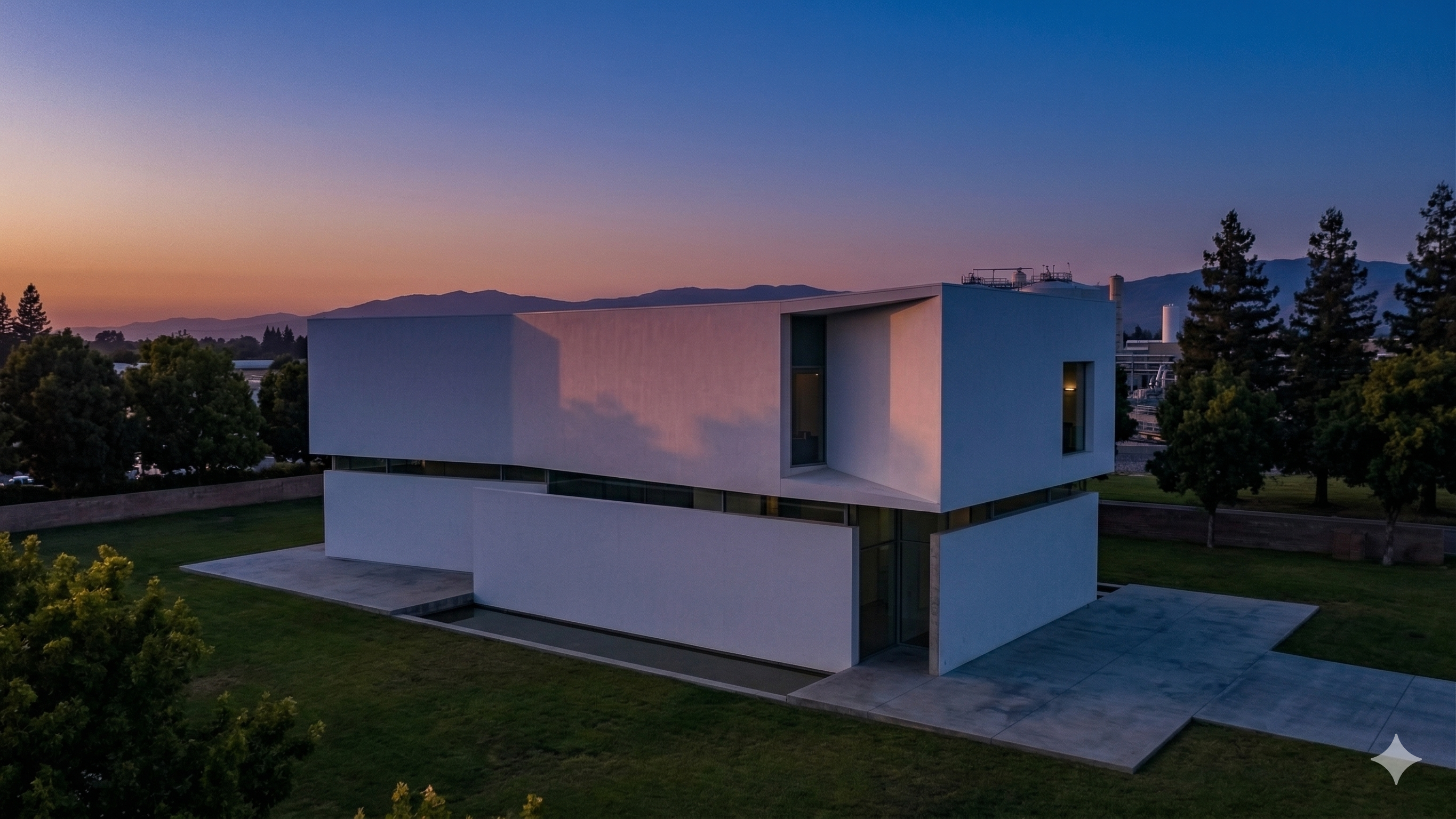MicroLink building, sunset, mountains backdrop